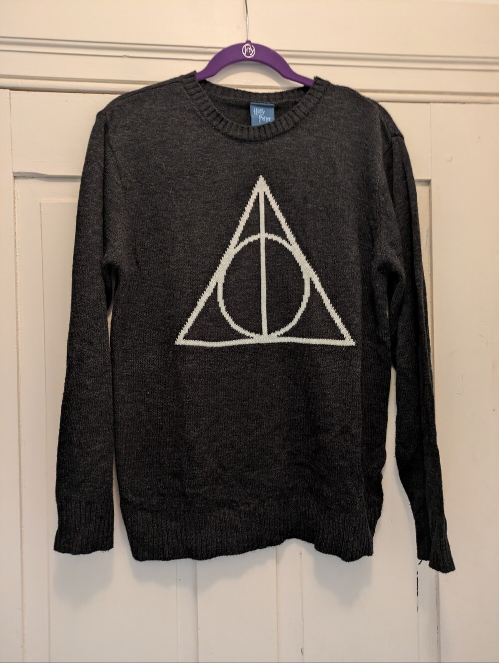 Harry Potter Graphic Deathly Hollows Gray Sweater M